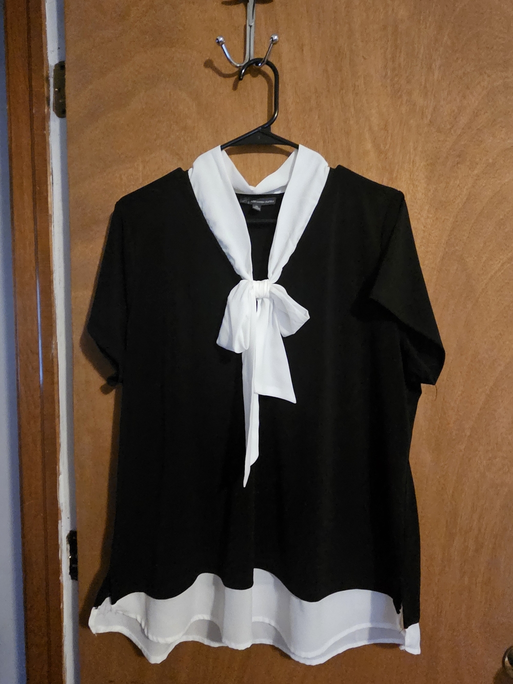 Adrianna Papell Black Blouse with White Tie-Neck